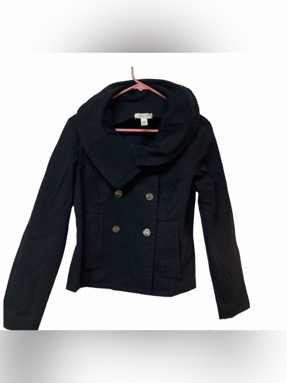 St. John Black Double-Breasted Coat with Dramatic Shawl Collar size L
